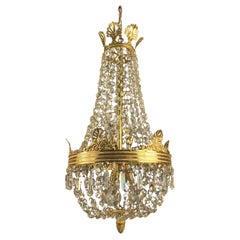 Retro Empire Style Hot Air Balloon Chandelier In Gilt Bronze And Crystal