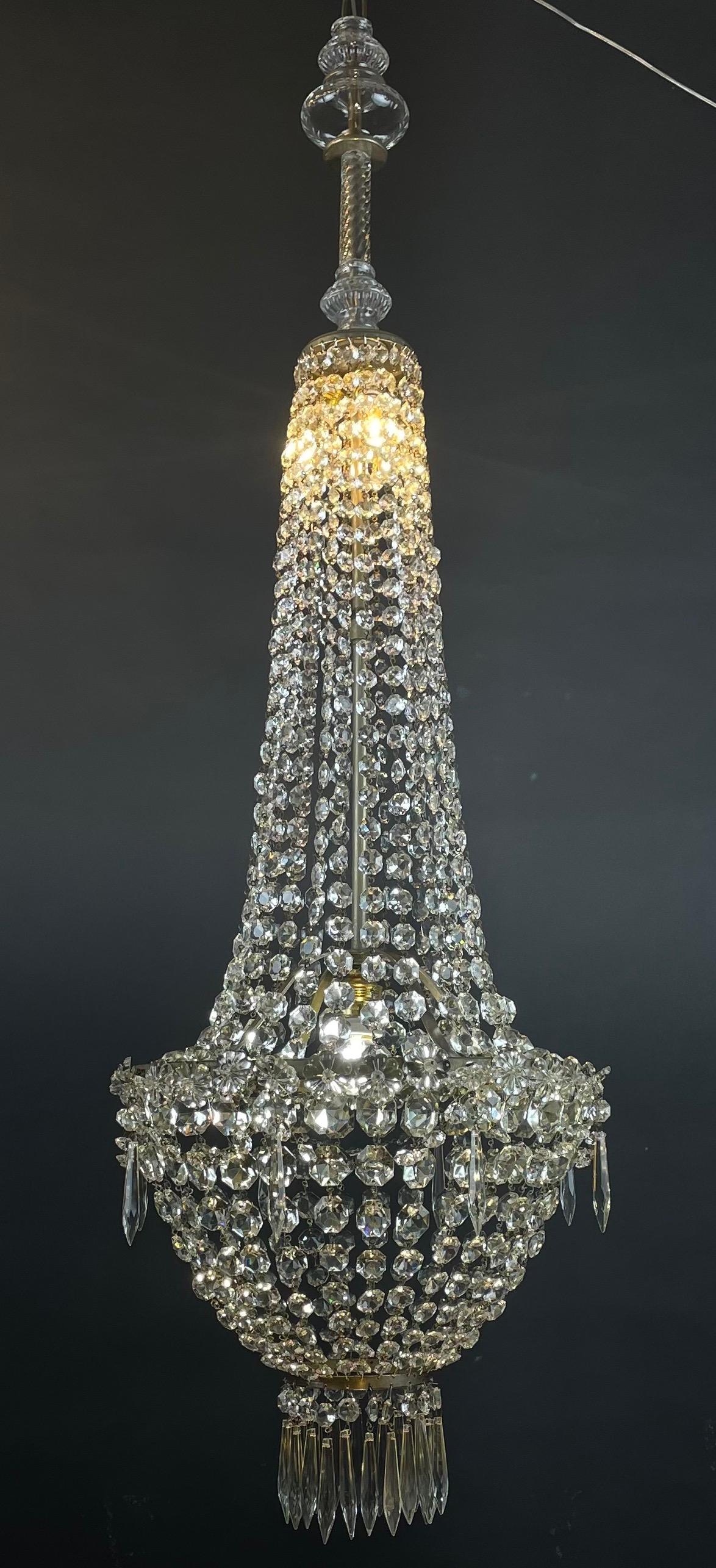 Empire Style Italian Beaded Crystal Chandelier Early 20th Century Basket Pendant 2