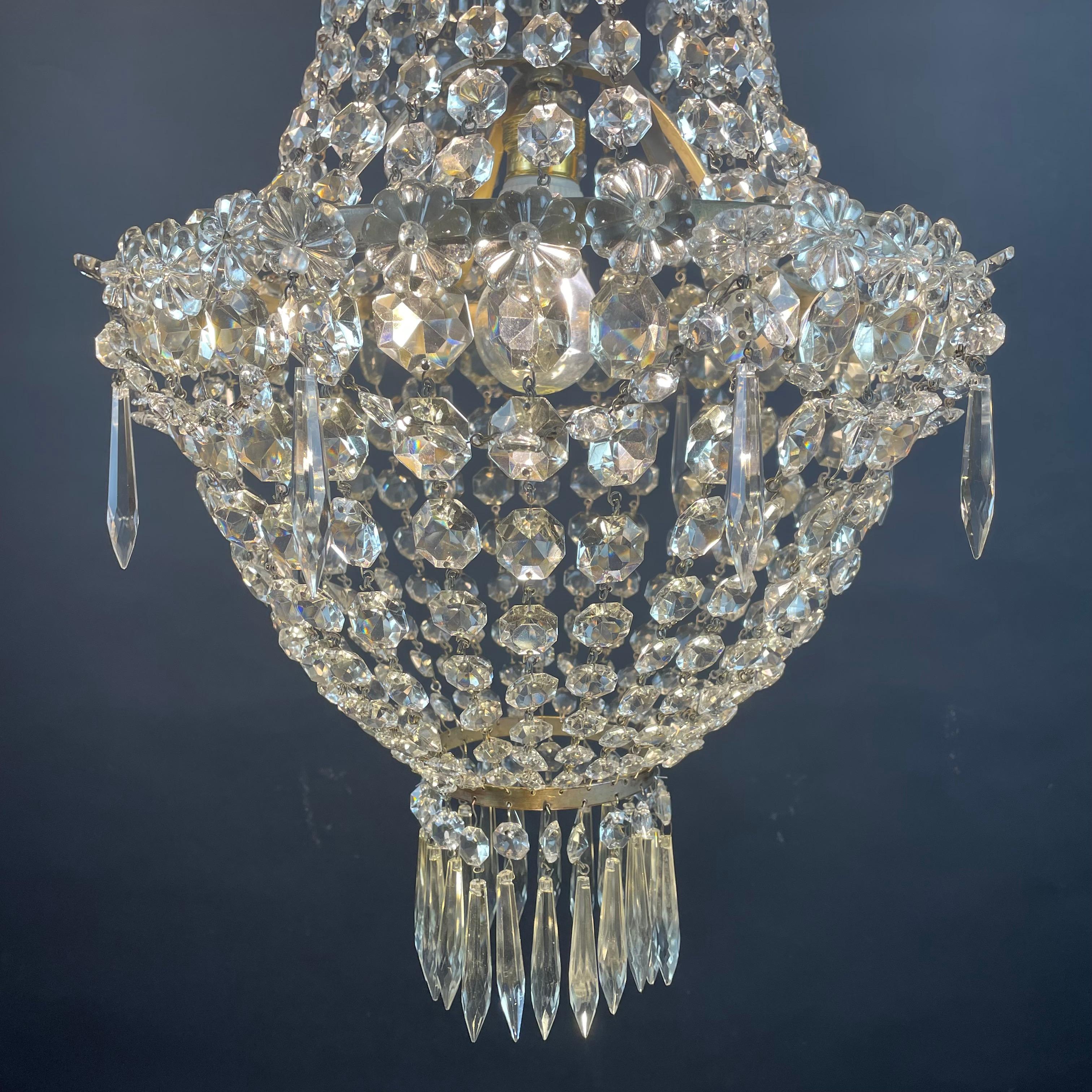 Empire Style Italian Beaded Crystal Chandelier Early 20th Century Basket Pendant 6