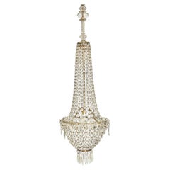 Lustre italien de style Empire en cristal perlé Début du 20e siècle Pendentif en forme de panier