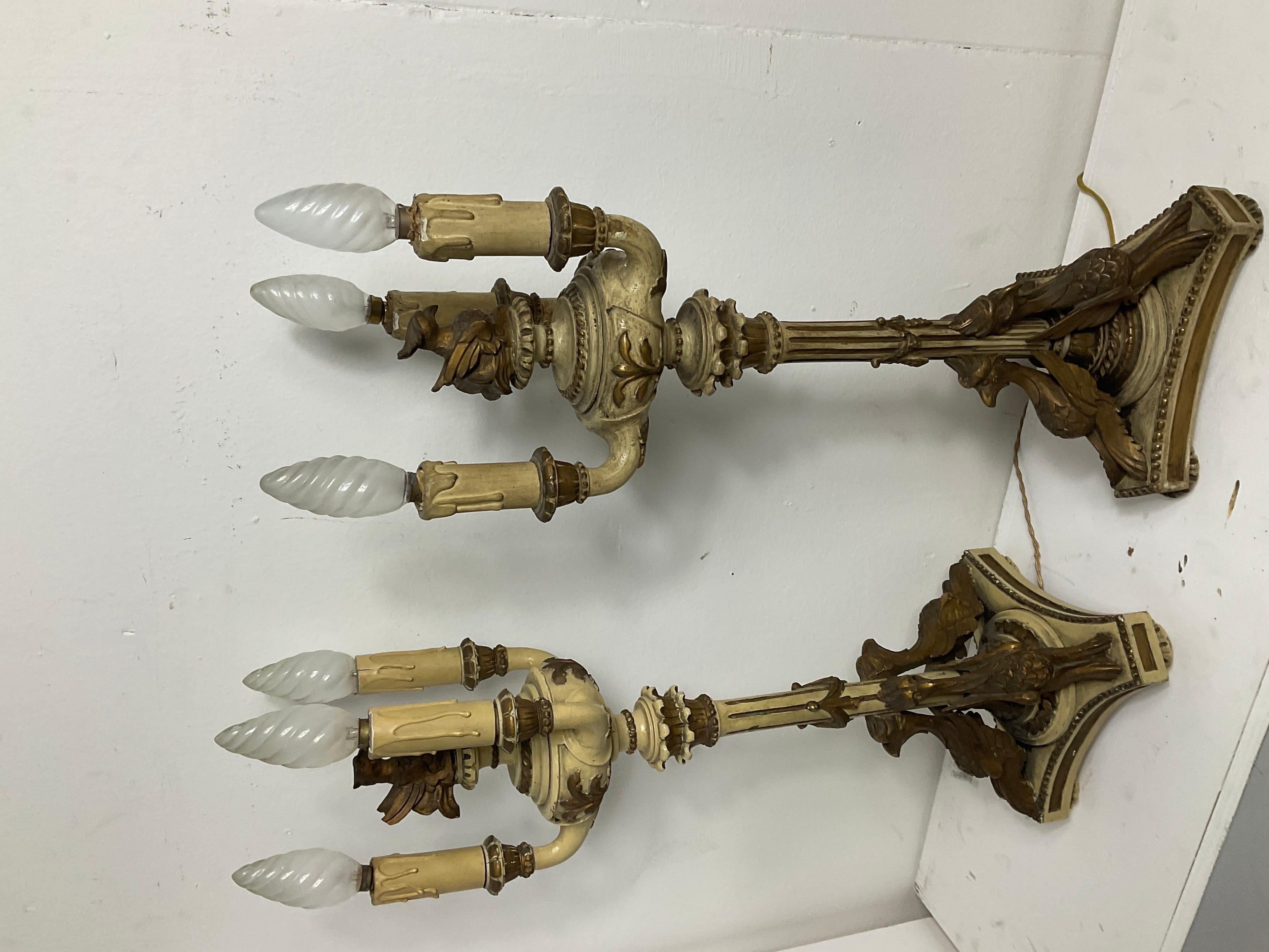 Empire-style lacquered and gilded wood candlesticks from the late 1800s For Sale 4