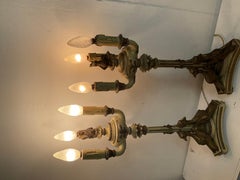 Empire-style lacquered and gilded wood candlesticks from the late 1800s