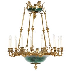 Empire Style Lacquered Metal / Gilt Bronze Chandelier
