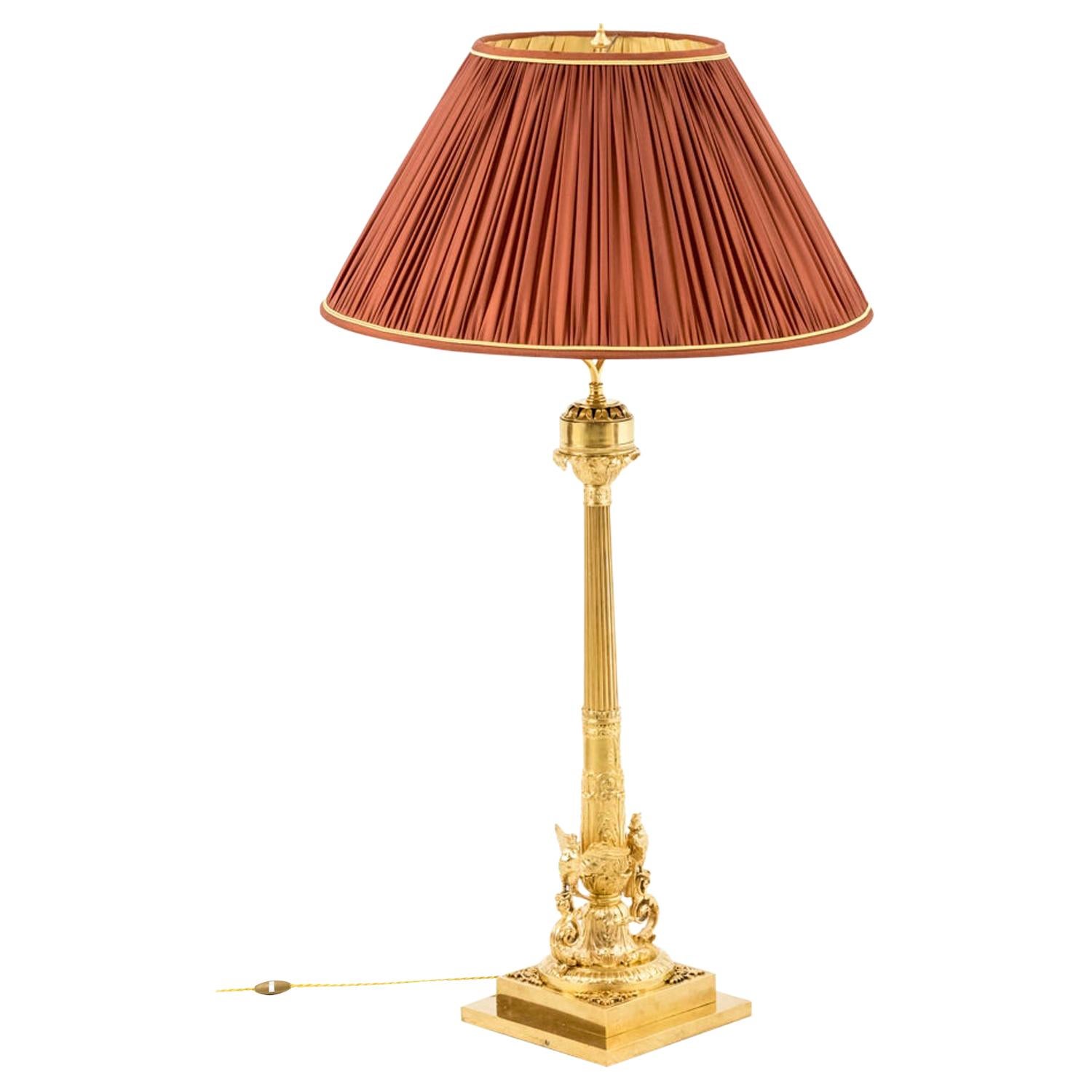 Empire Style Lamp in Gilt Bronze, 1950s For Sale