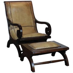 Antique Empire Style Leather Chair and Ottoman