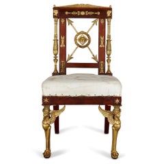 Empire Style Mahogany and Gilt Bronze Side Chair