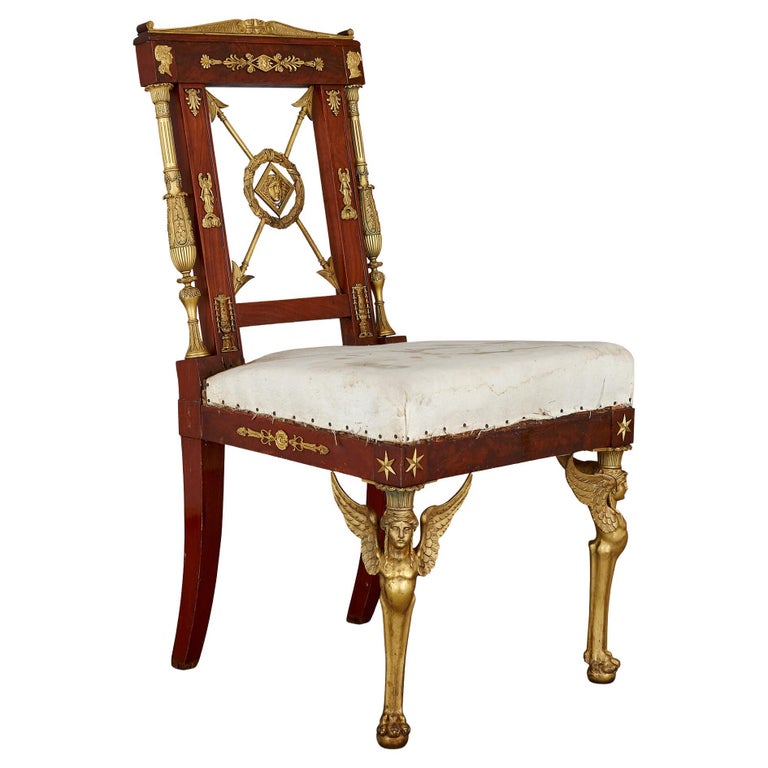 Empire Style Mahogany and Gilt Bronze Side Chair For Sale at 1stDibs