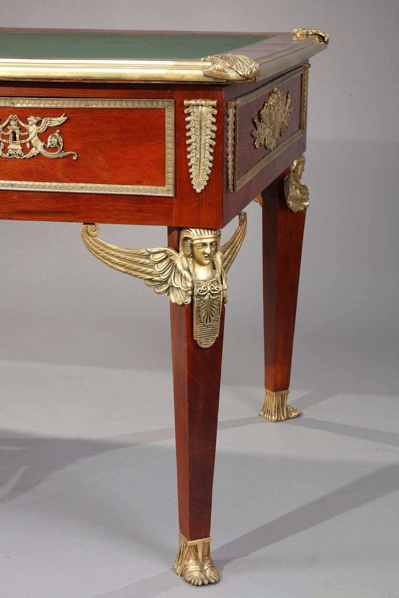 19th Century Empire Style Mahogany and Ormolu Antique Writing Desk