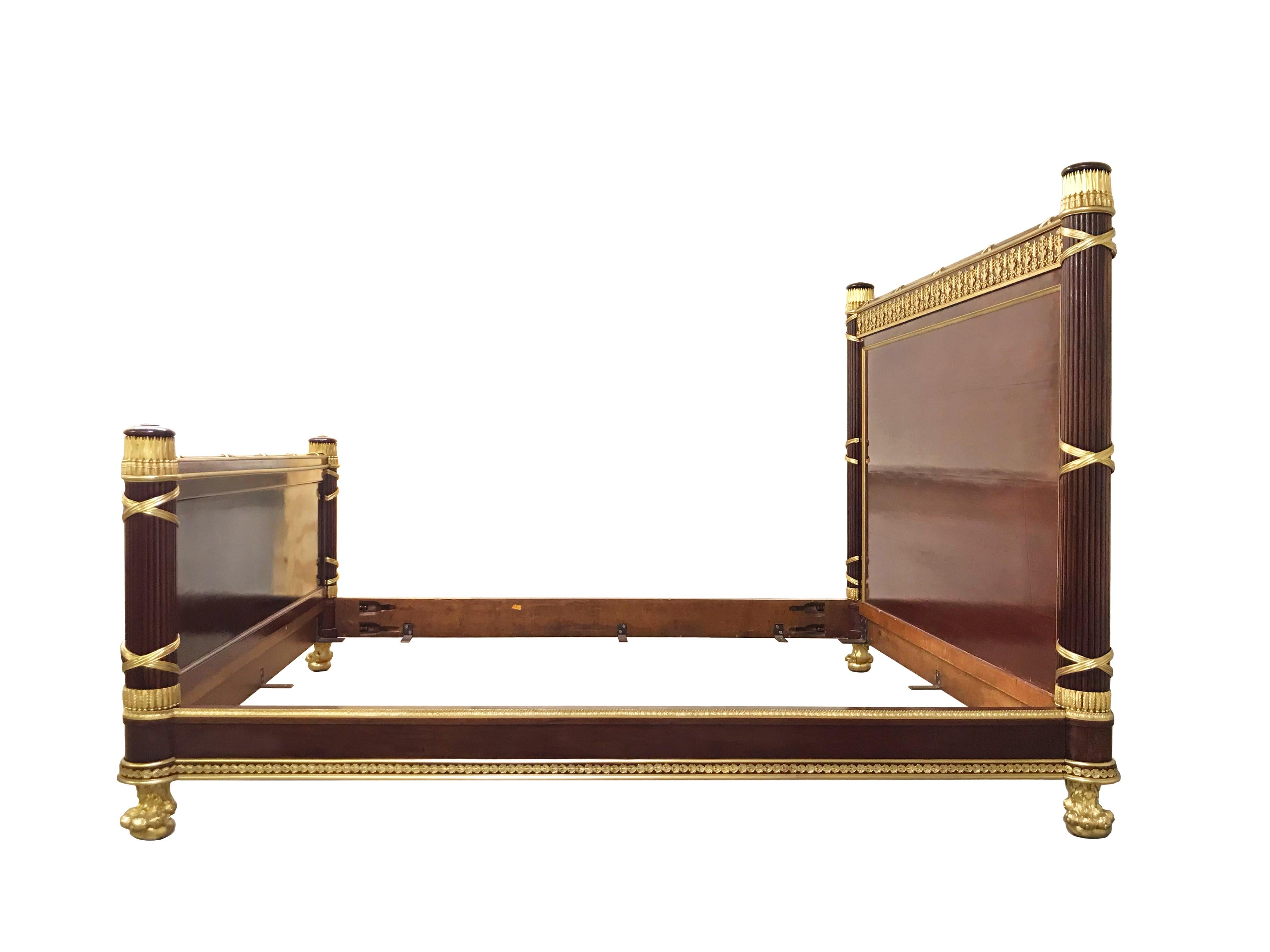 Gilt Empire Style Mahogany and Ormoulu King Size Bed by Joseph-Emmanuel Zwiener