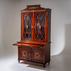 Empire Style Mahogany Bookcase, Antique with Glazed Doors, Germany