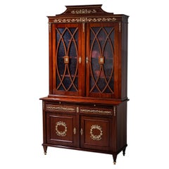 Empire Style Mahogany Bookcase, Antique with Glazed Doors, Germany