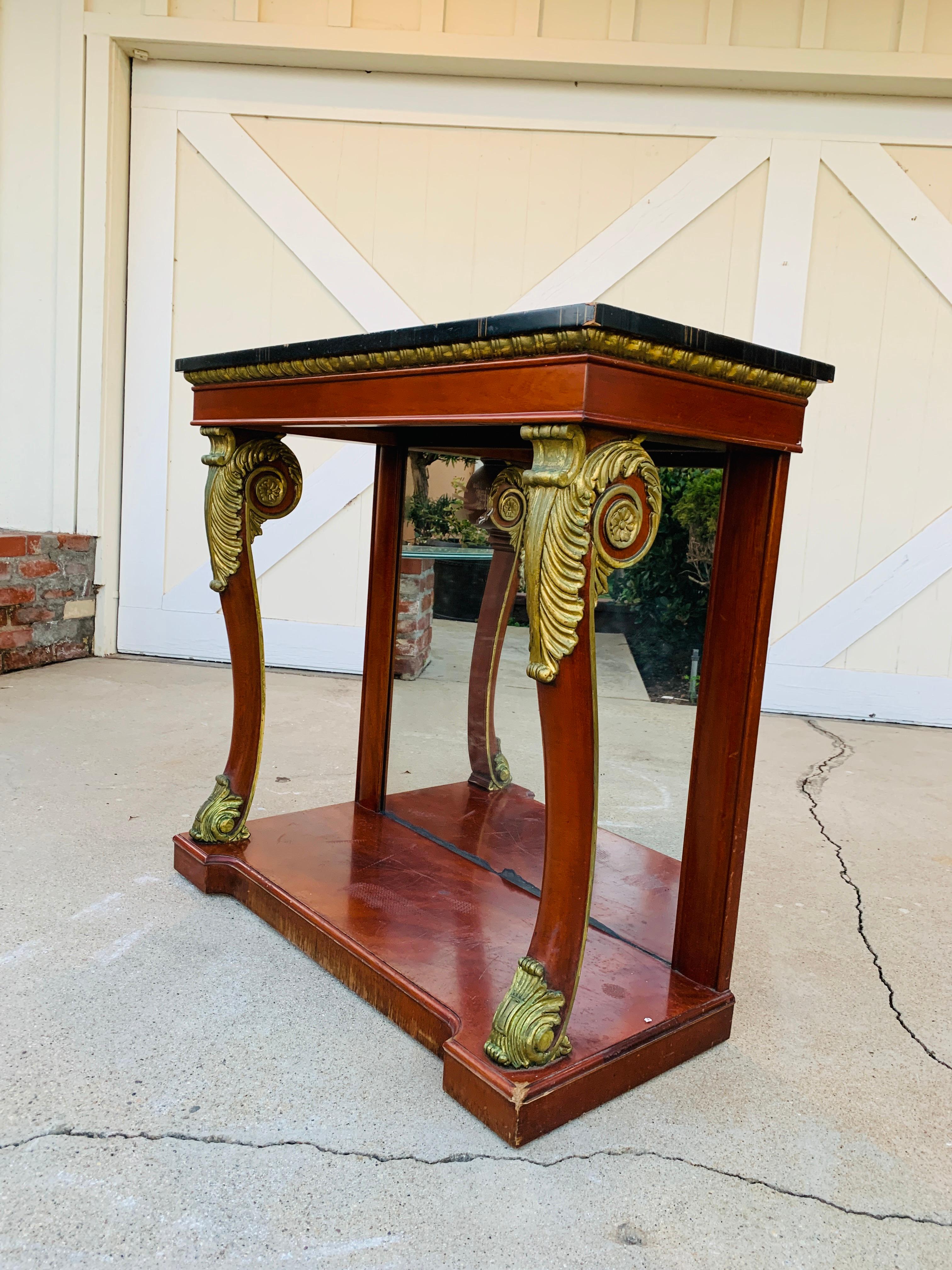 Empire Style Mahogany and Gold Gilt Console by Kindel In Fair Condition For Sale In Los Angeles, CA
