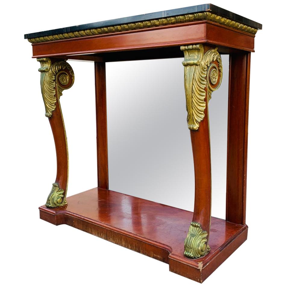 Empire Style Mahogany and Gold Gilt Console by Kindel For Sale