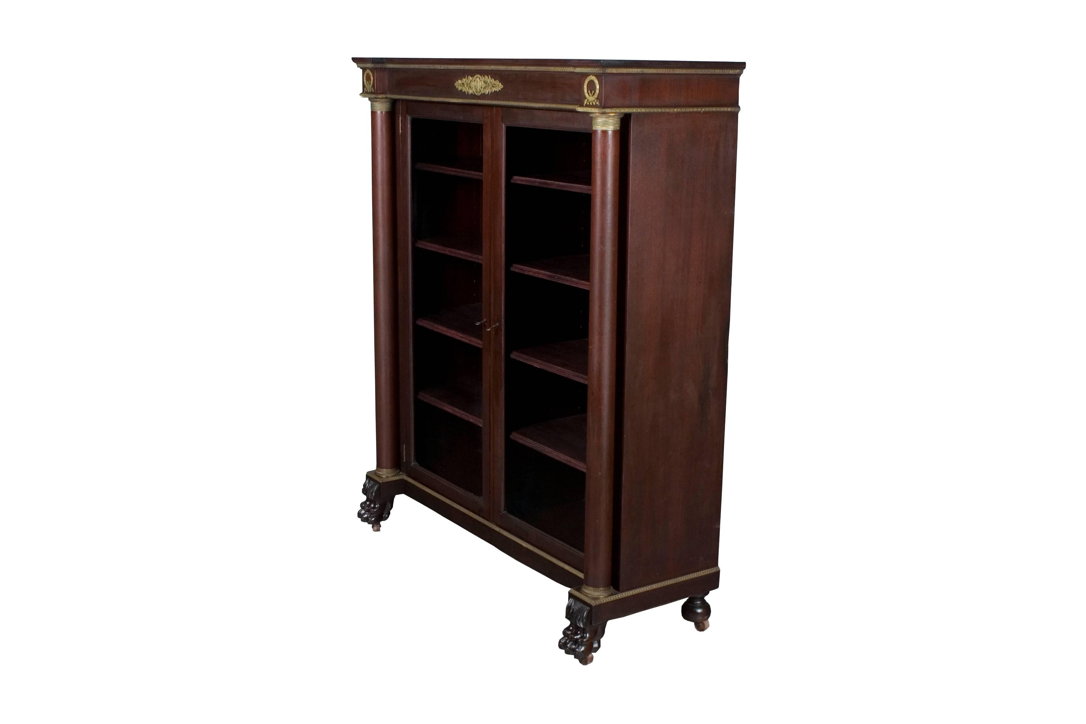 Mid-20th Century Empire Style Mahogany Locking Double Door Bookcase