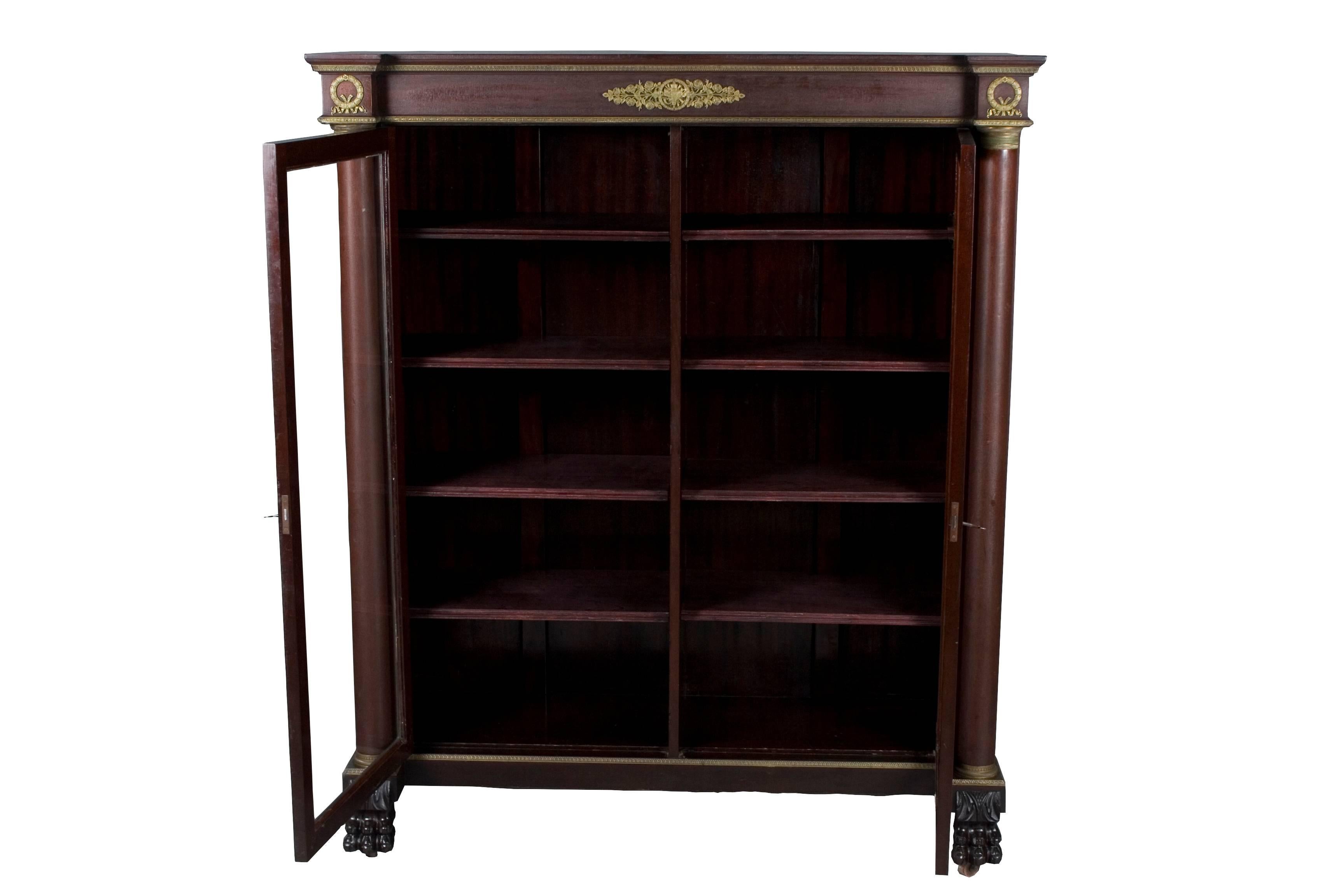 Empire Style Mahogany Locking Double Door Bookcase 1