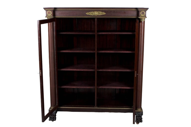 Empire Style Mahogany Locking Double Door Bookcase at 1stDibs