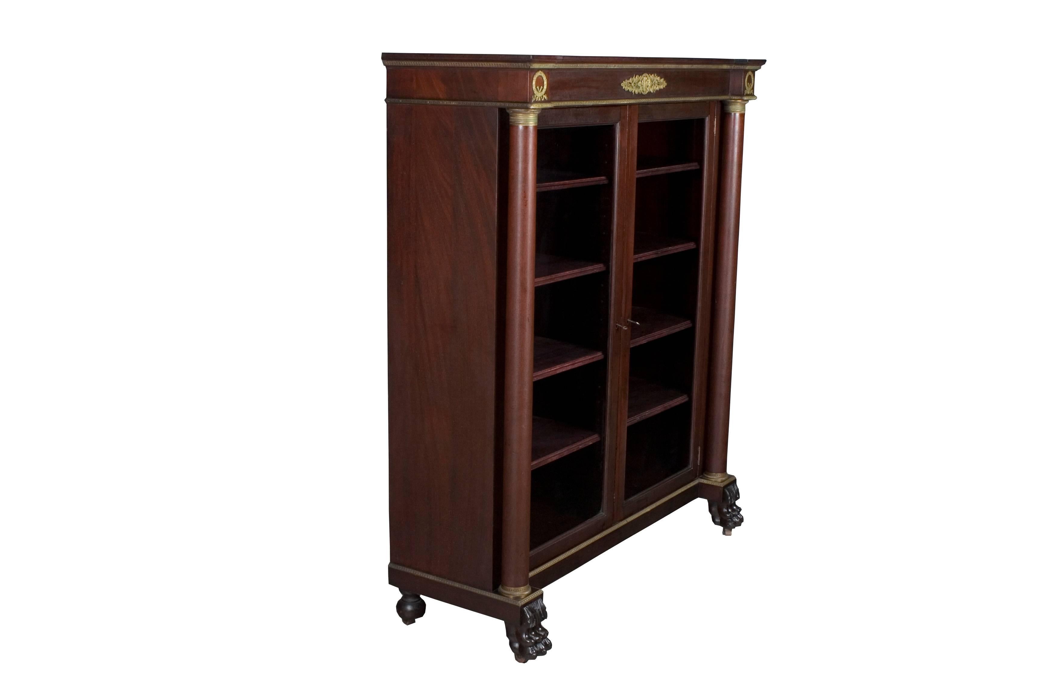 Empire Style Mahogany Locking Double Door Bookcase 3