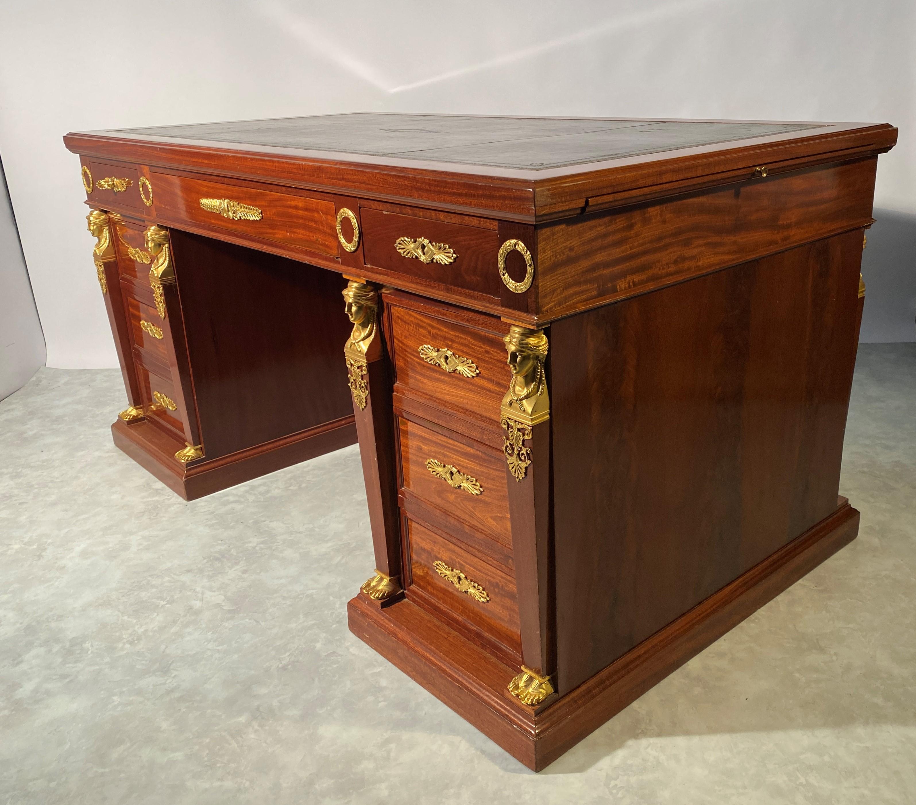 Empire Style Mahogany Middle Desk with Egyptian Décor, France 19th Century For Sale 8