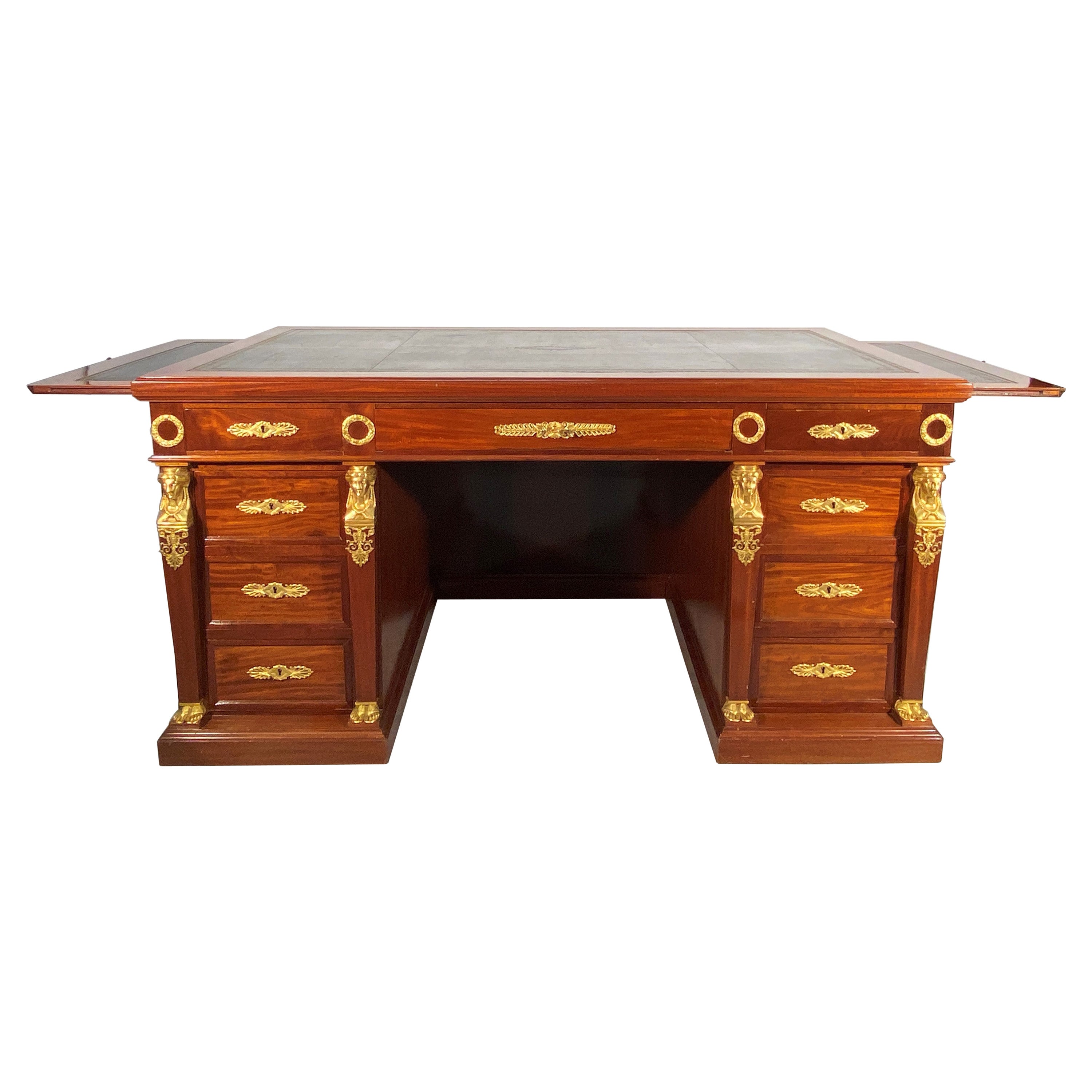 Empire Style Mahogany Middle Desk with Egyptian Décor, France 19th Century For Sale