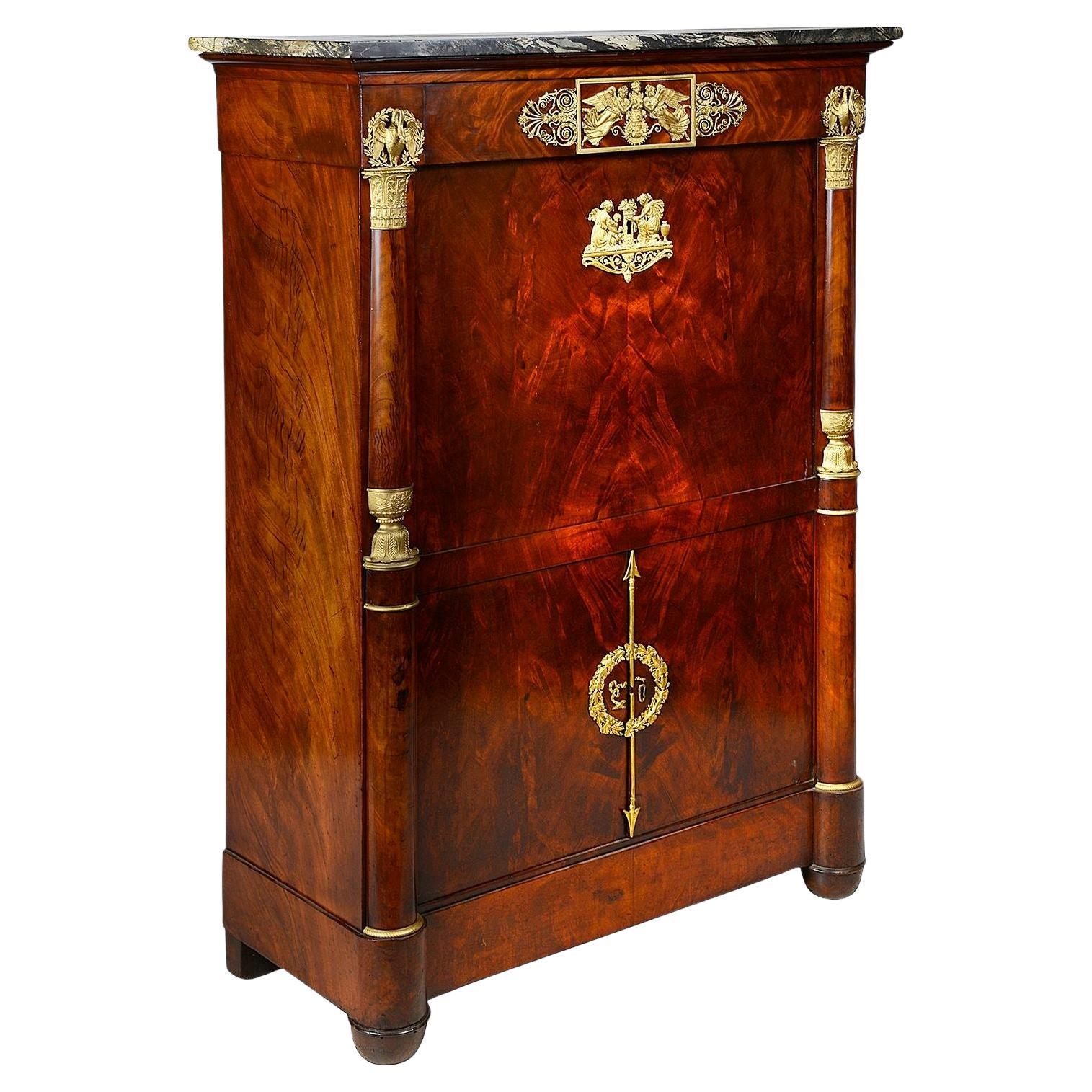Secretaire abattant de caoba estilo Imperio, hacia 1840