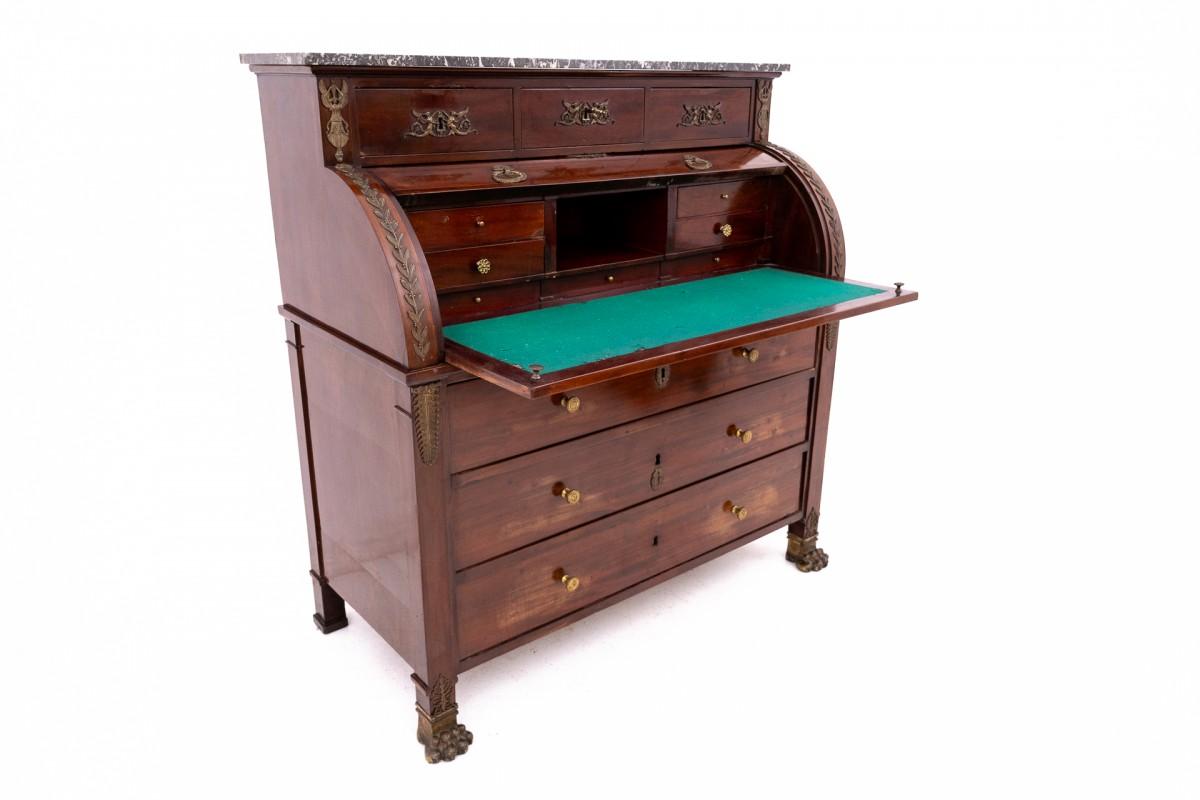 Antique Empire style secretary desk from around 1870, France.

Dimensions: height 130 cm / width 130 cm / depth 60 cm