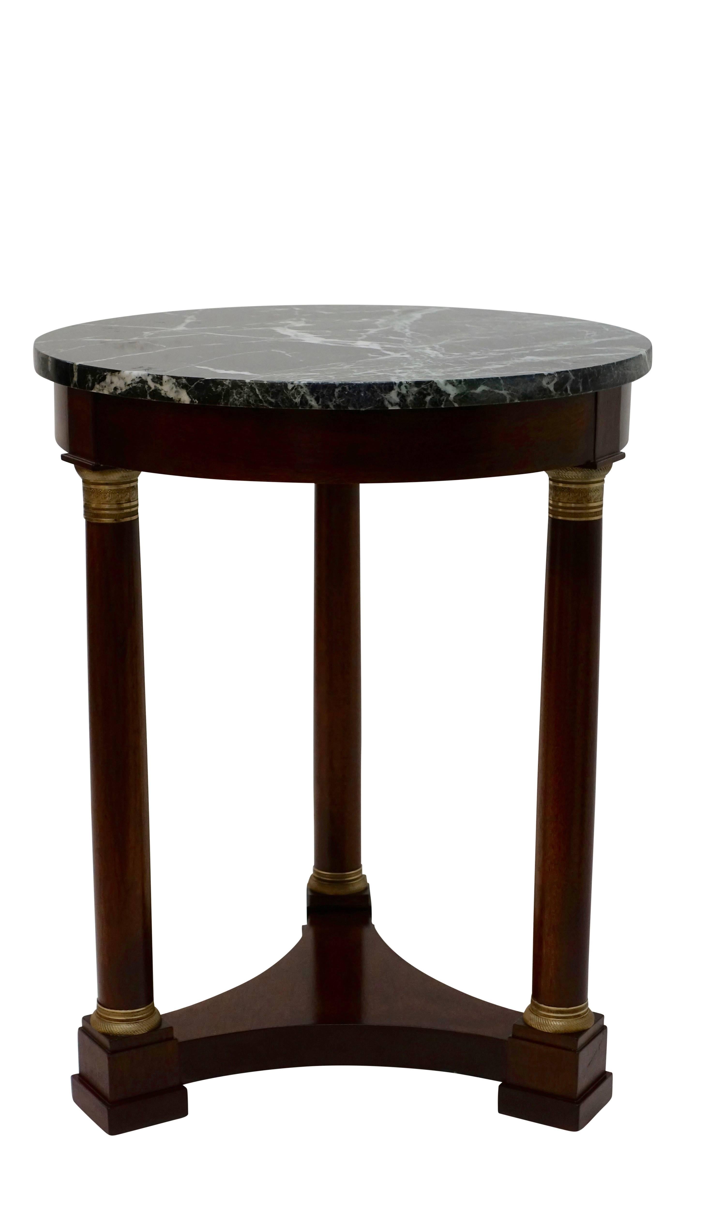 American Empire Style Mahogany Side Table with Marble Top and Brass Mounts