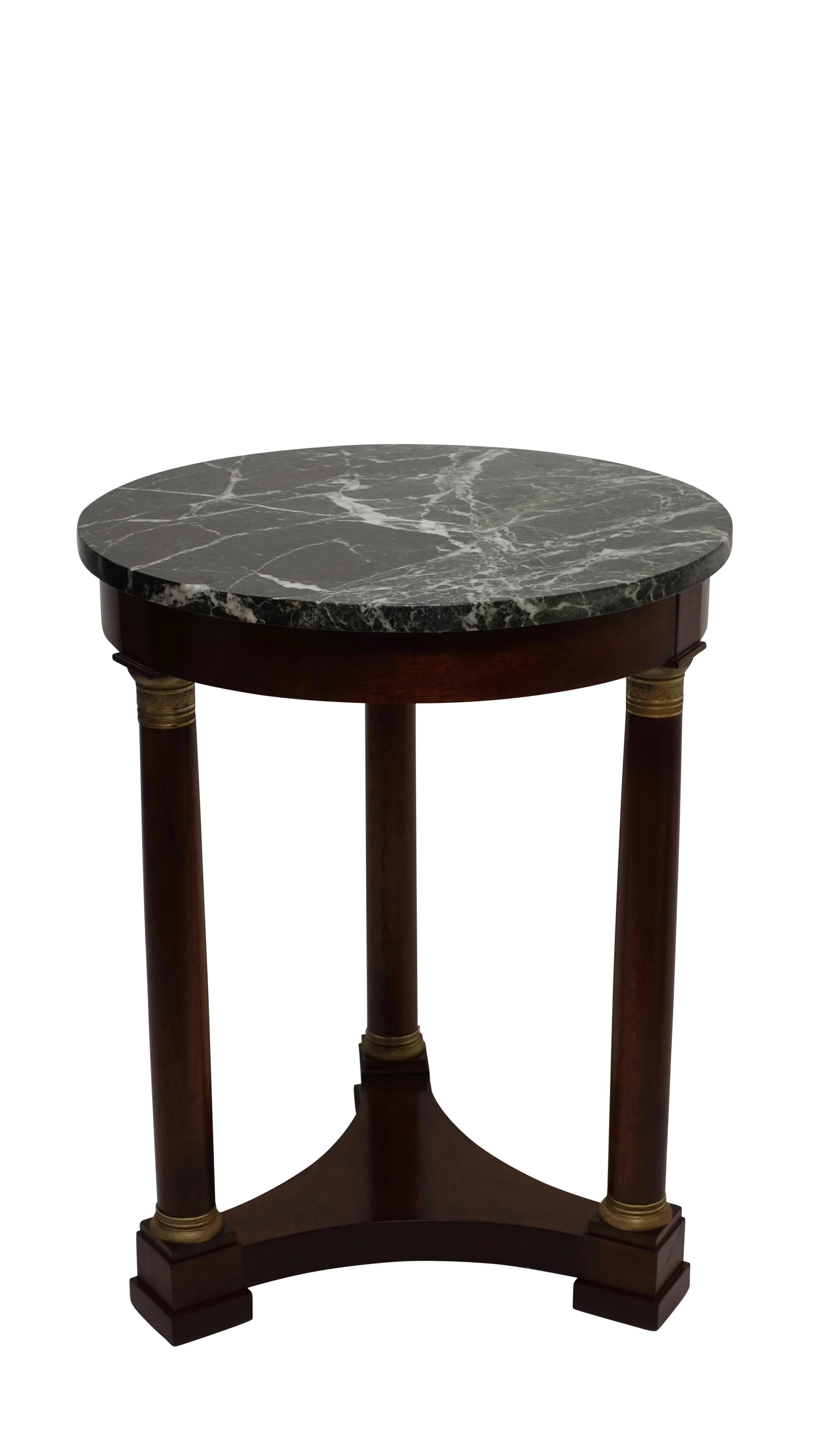 Empire Style Mahogany Side Table with Marble Top and Brass Mounts In Excellent Condition In San Francisco, CA
