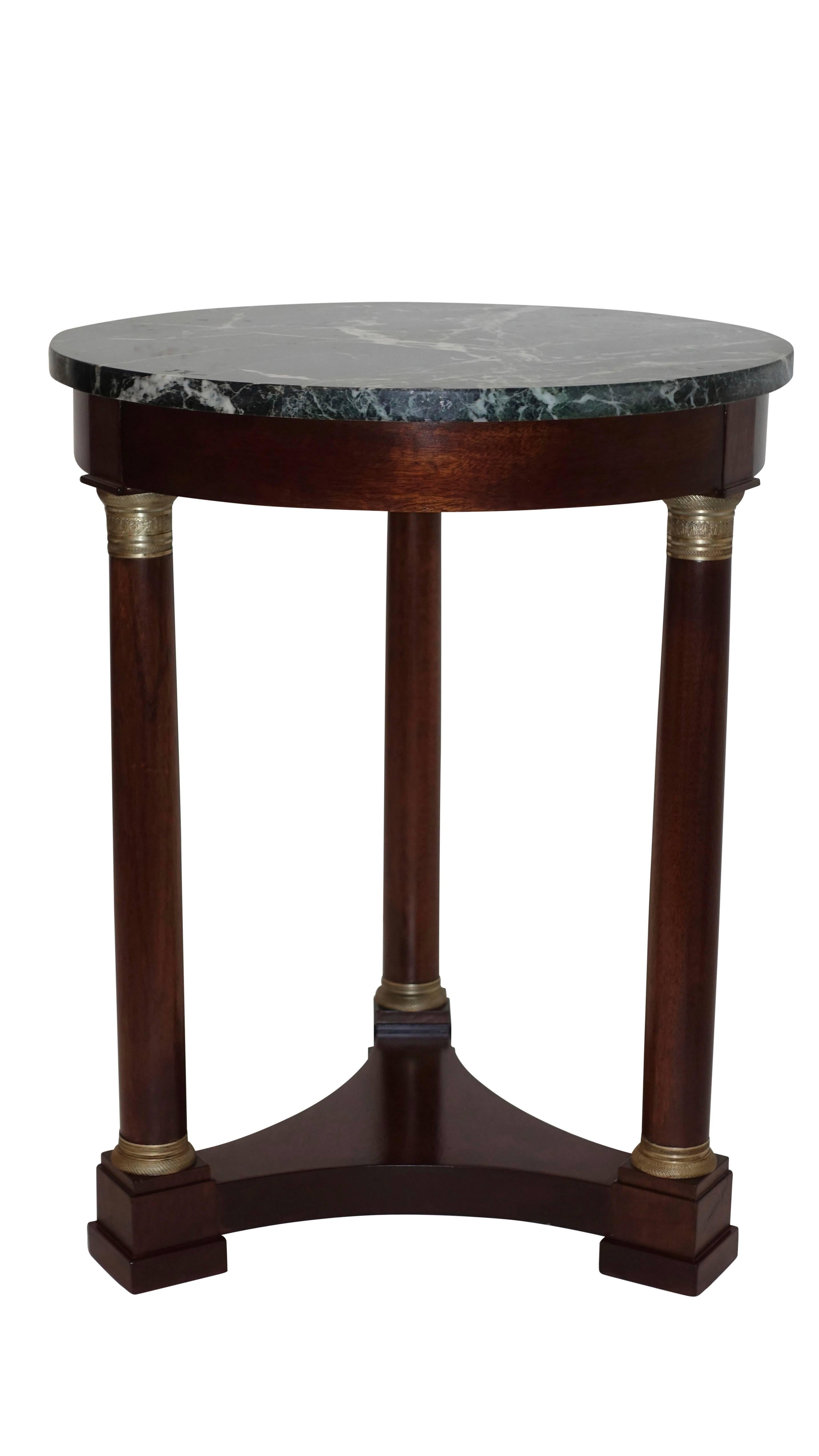 20th Century Empire Style Mahogany Side Table with Marble Top and Brass Mounts