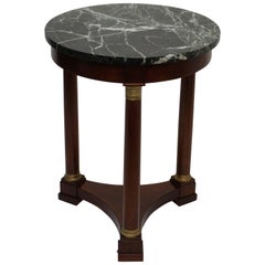 Empire Style Mahogany Side Table with Marble Top and Brass Mounts