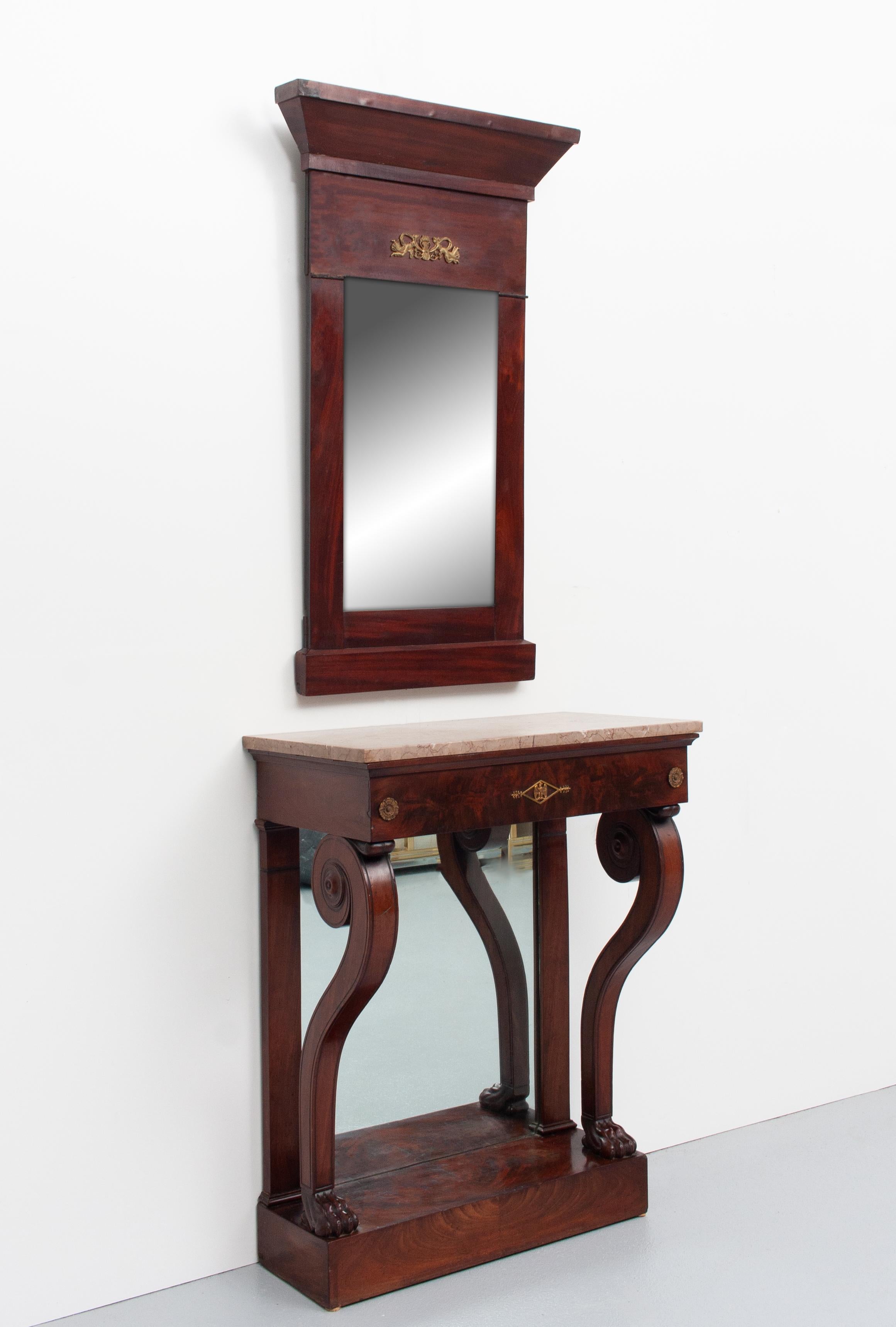 French Empire Style Trumeau Mirror with Matching Console Table