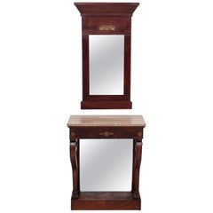 Specchio Trumeau in stile impero con tavolo da console abbinato