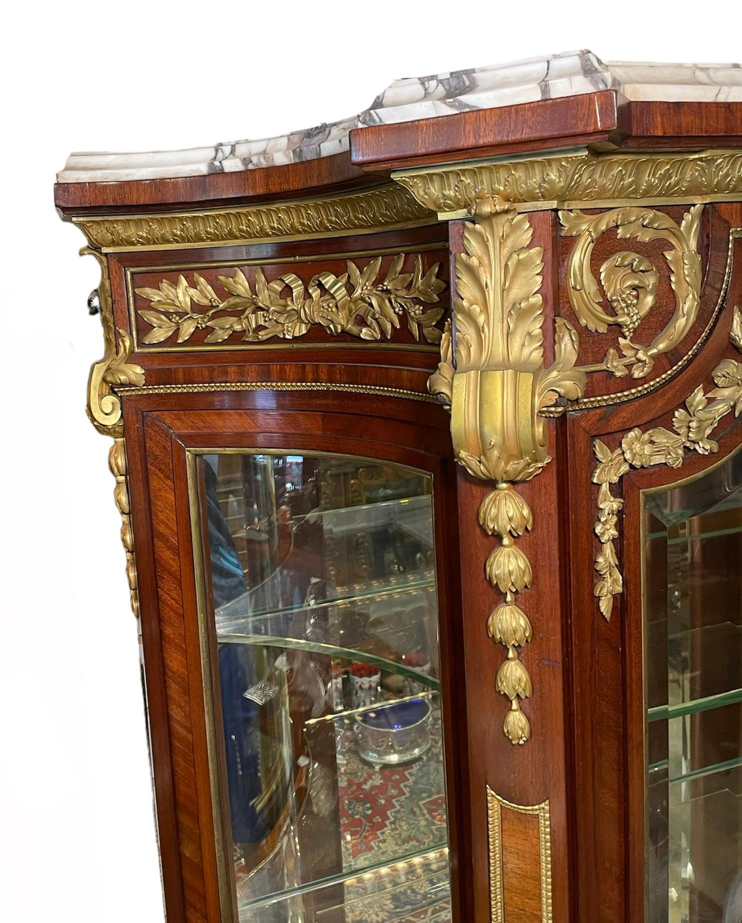 Empire Style Maison Krieger Wood, Glass, Bronze And Marble Vitrine Cabinet For Sale 2