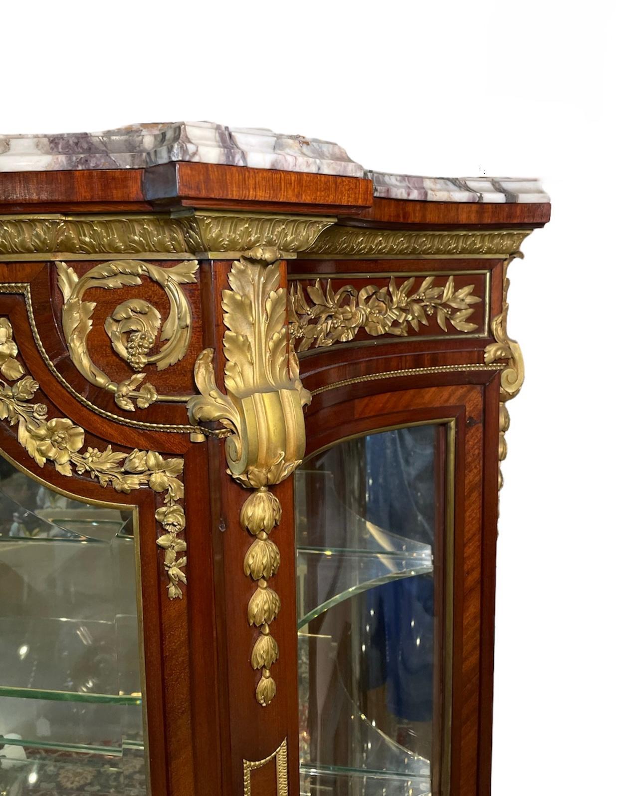 Empire Style Maison Krieger Wood, Glass, Bronze And Marble Vitrine Cabinet For Sale 3