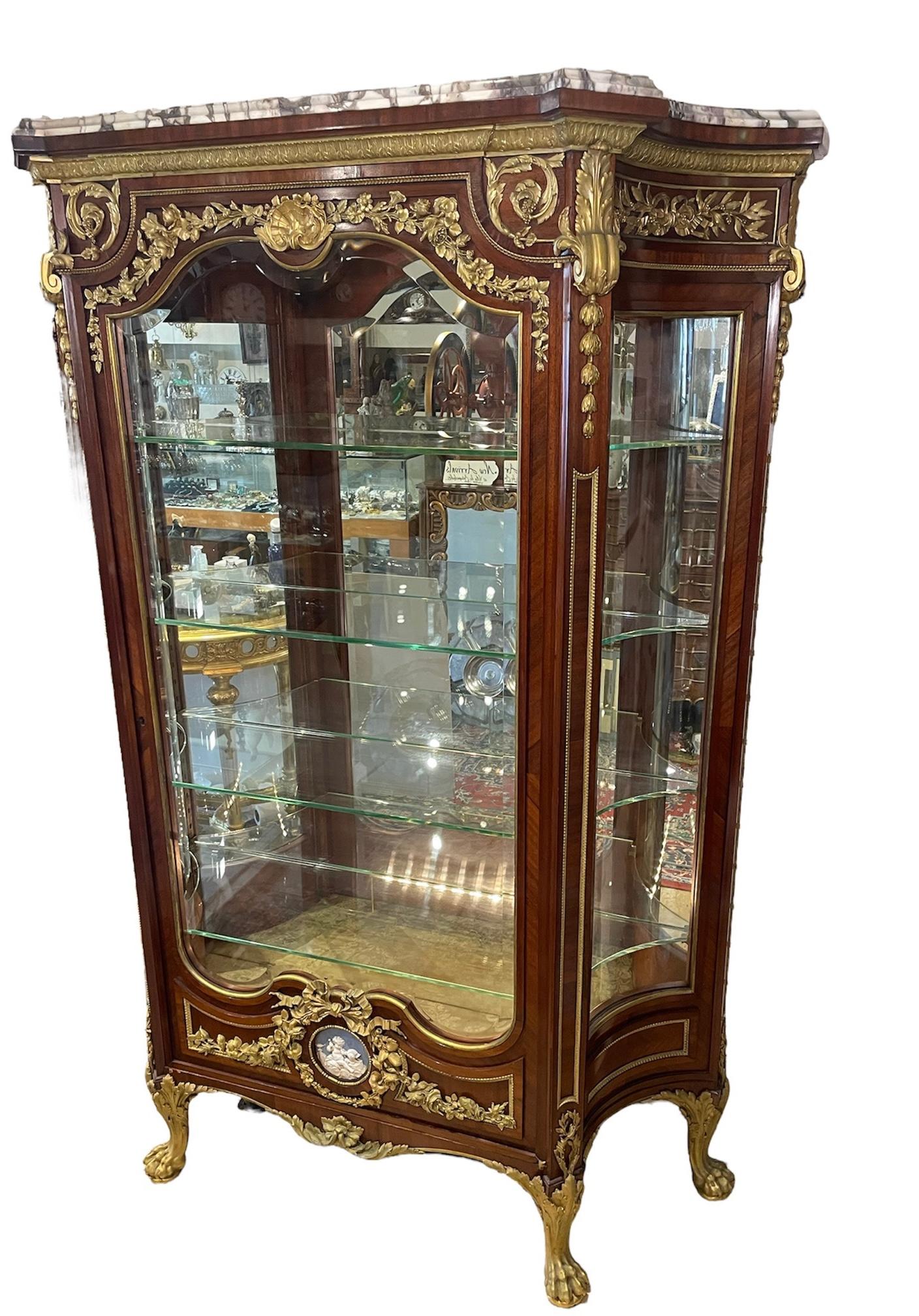 Empire Style Maison Krieger Wood, Glass, Bronze And Marble Vitrine Cabinet For Sale 8