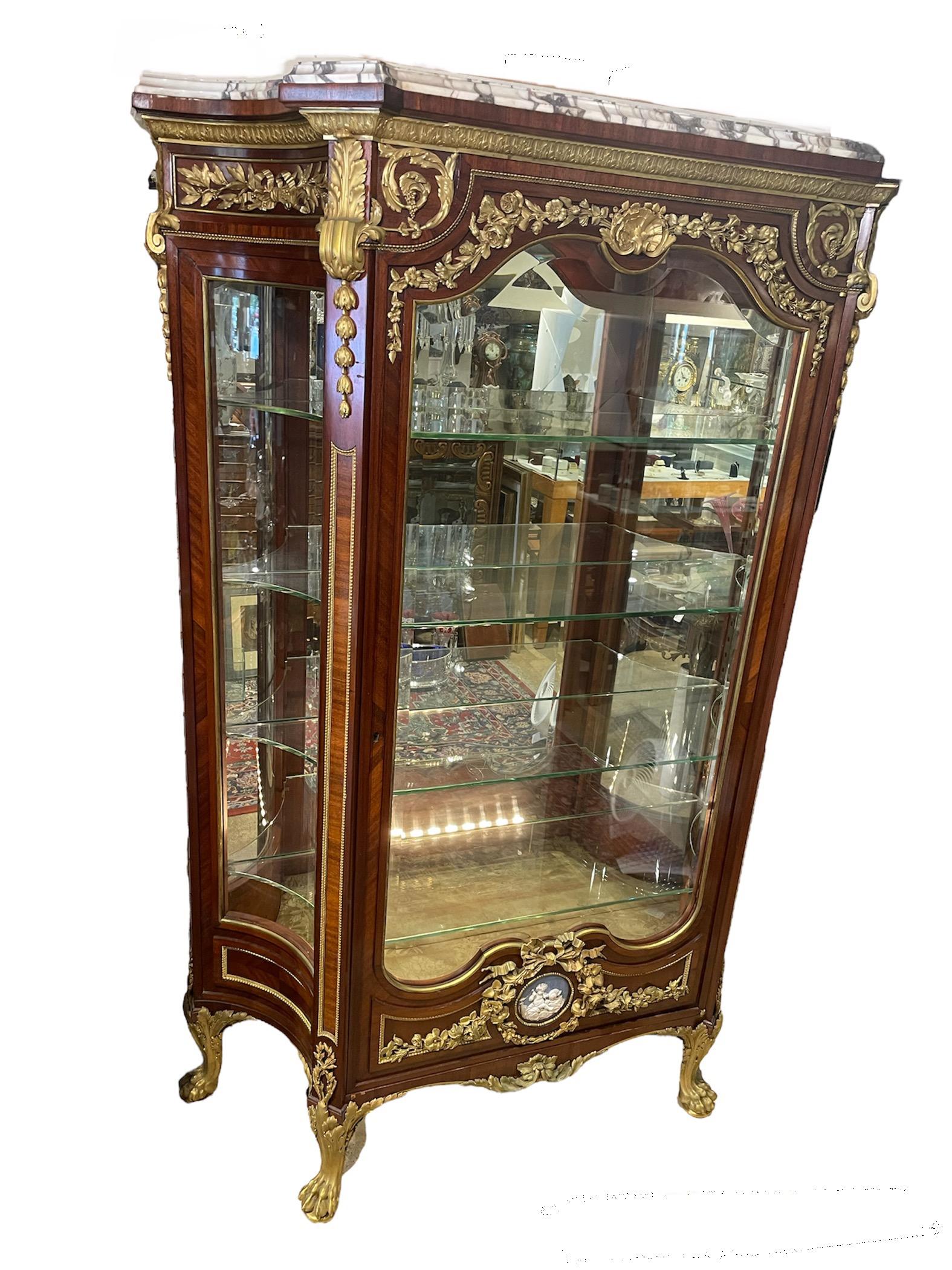Empire Style Maison Krieger Wood, Glass, Bronze And Marble Vitrine Cabinet For Sale 9