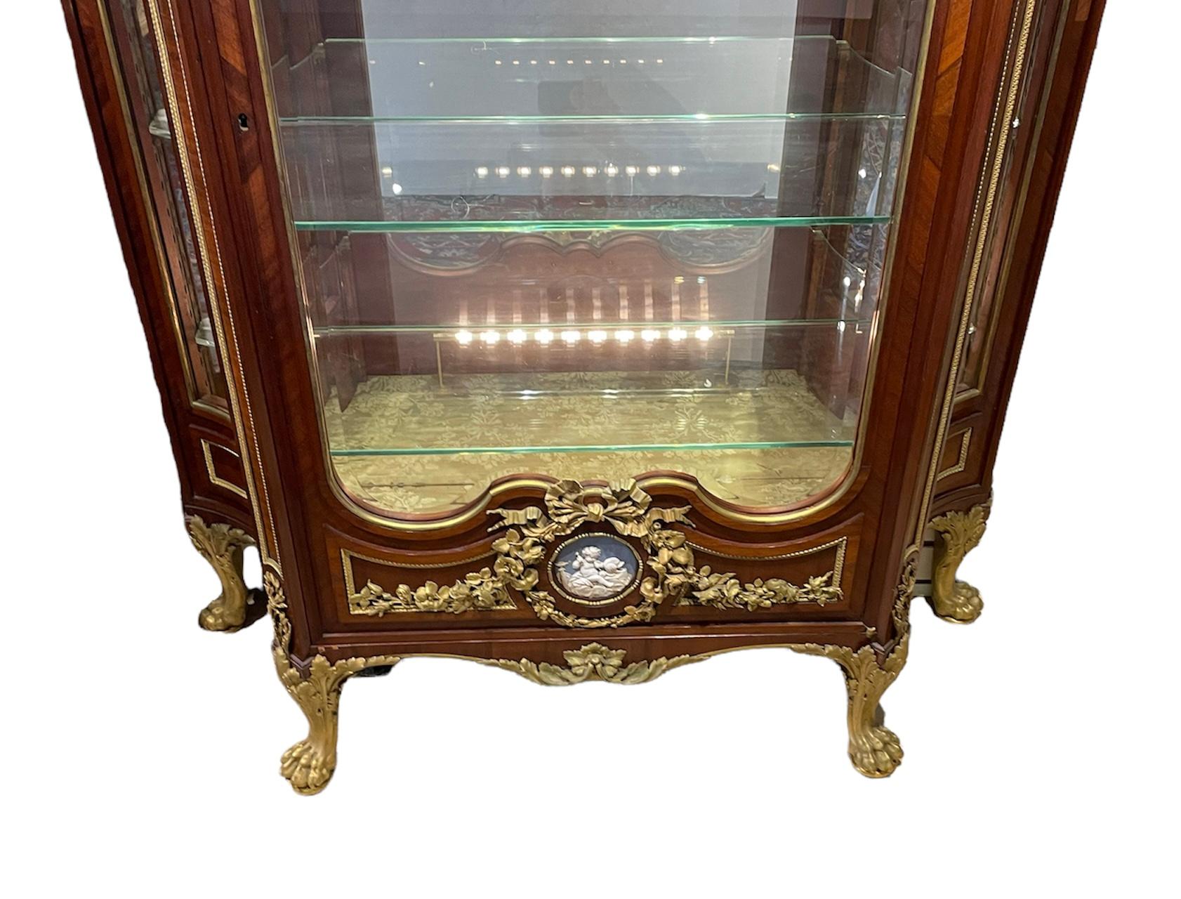 Hand-Crafted Empire Style Maison Krieger Wood, Glass, Bronze And Marble Vitrine Cabinet For Sale