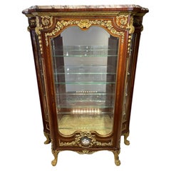 Antique Empire Style Maison Krieger Wood, Glass, Bronze And Marble Vitrine Cabinet