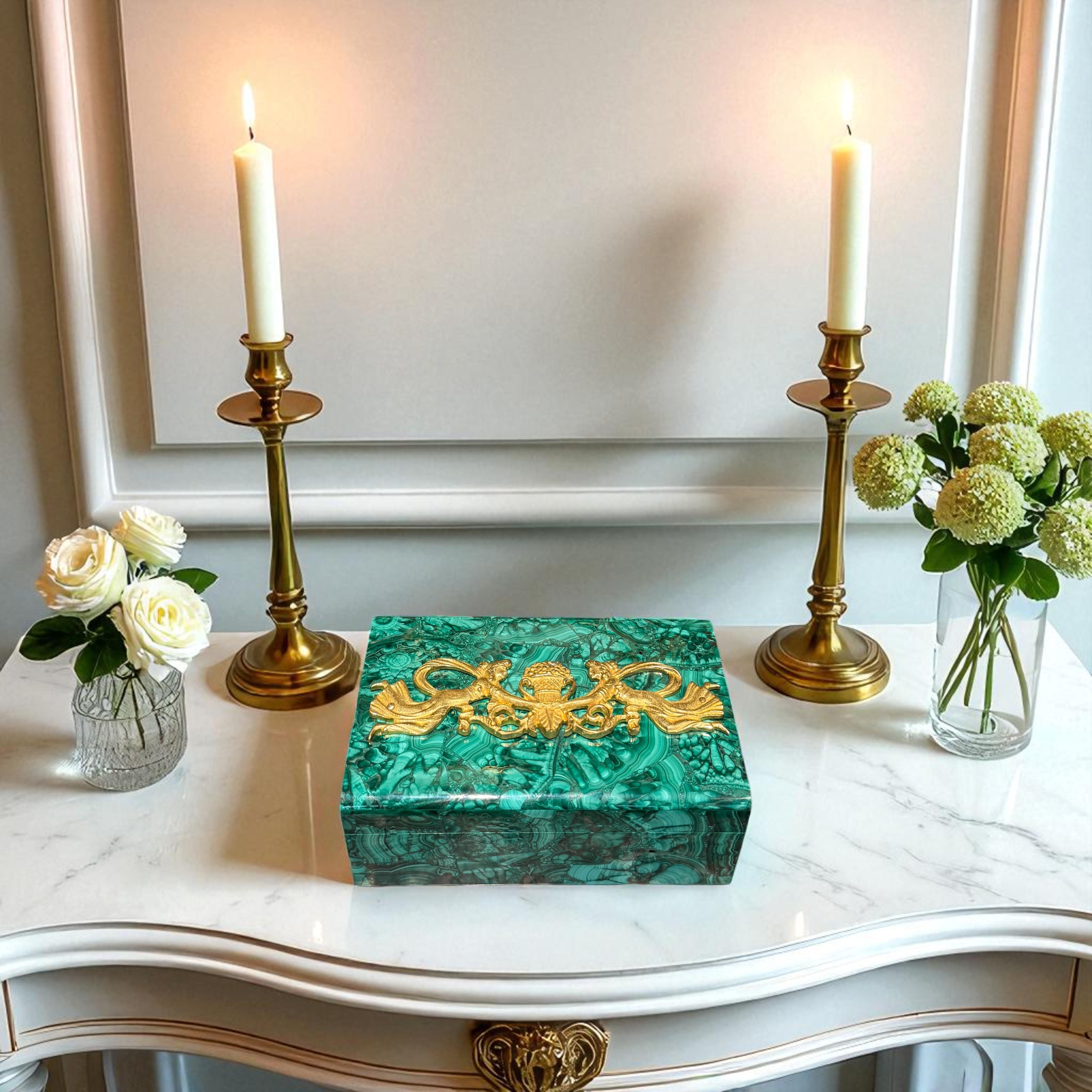 Empire Style Malachite and Gilt Bronze Box, 19th Century, France For Sale 4