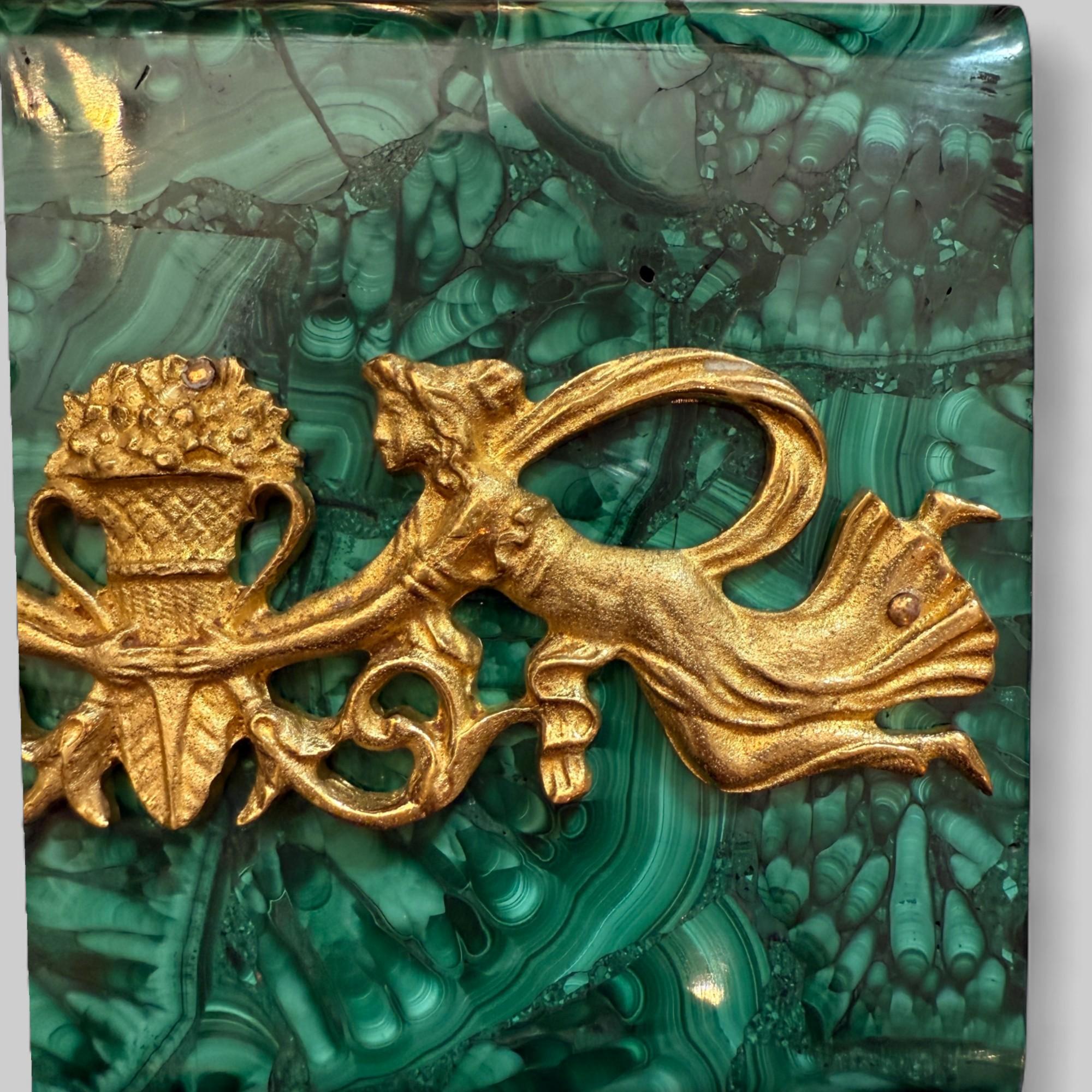 French Empire Style Malachite and Gilt Bronze Box, 19th Century, France For Sale