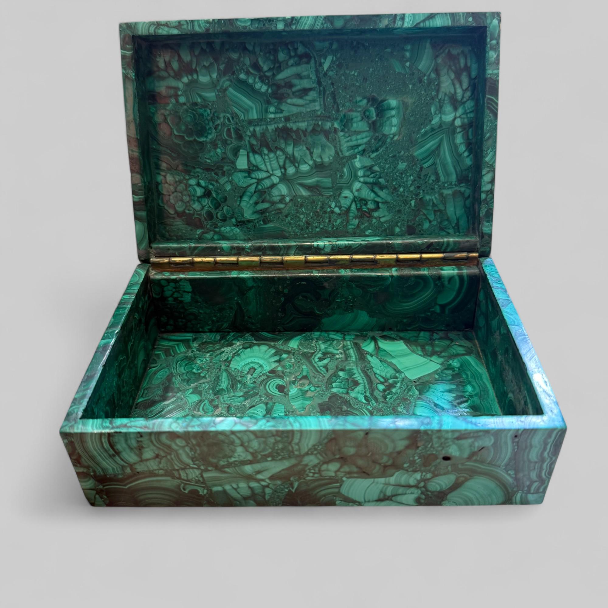 Hand-Carved Empire Style Malachite and Gilt Bronze Box, 19th Century, France For Sale