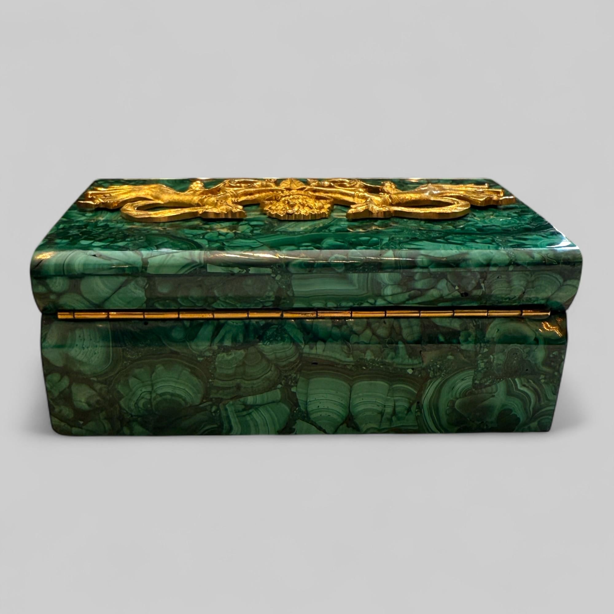Empire Style Malachite and Gilt Bronze Box, 19th Century, France In Good Condition For Sale In NICE, FR