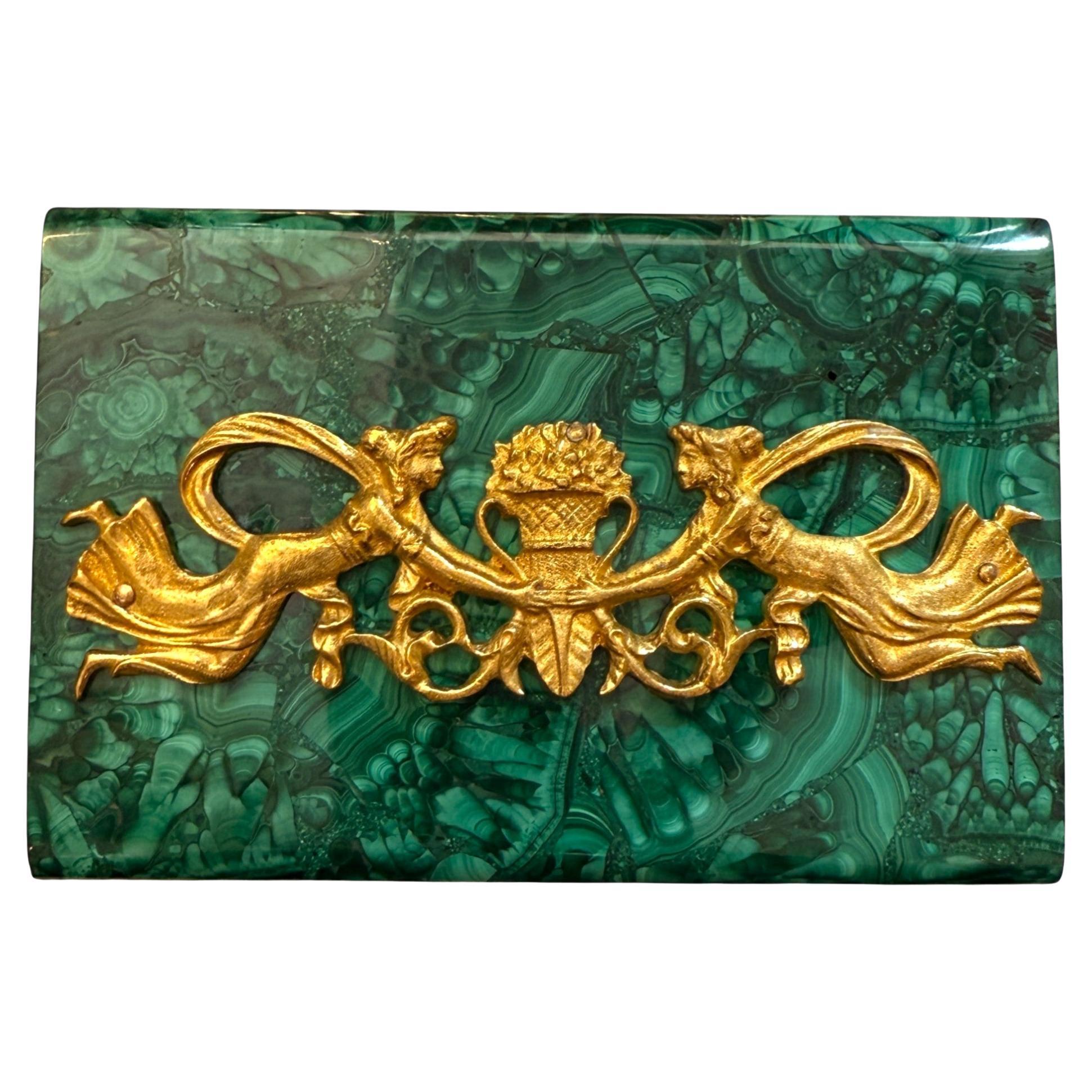 Empire Style Malachite and Gilt Bronze Box, 19th Century, France For Sale