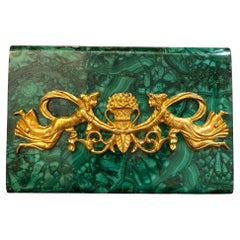 Scatola in stile impero in malachite e bronzo dorato, XIX secolo, Francia