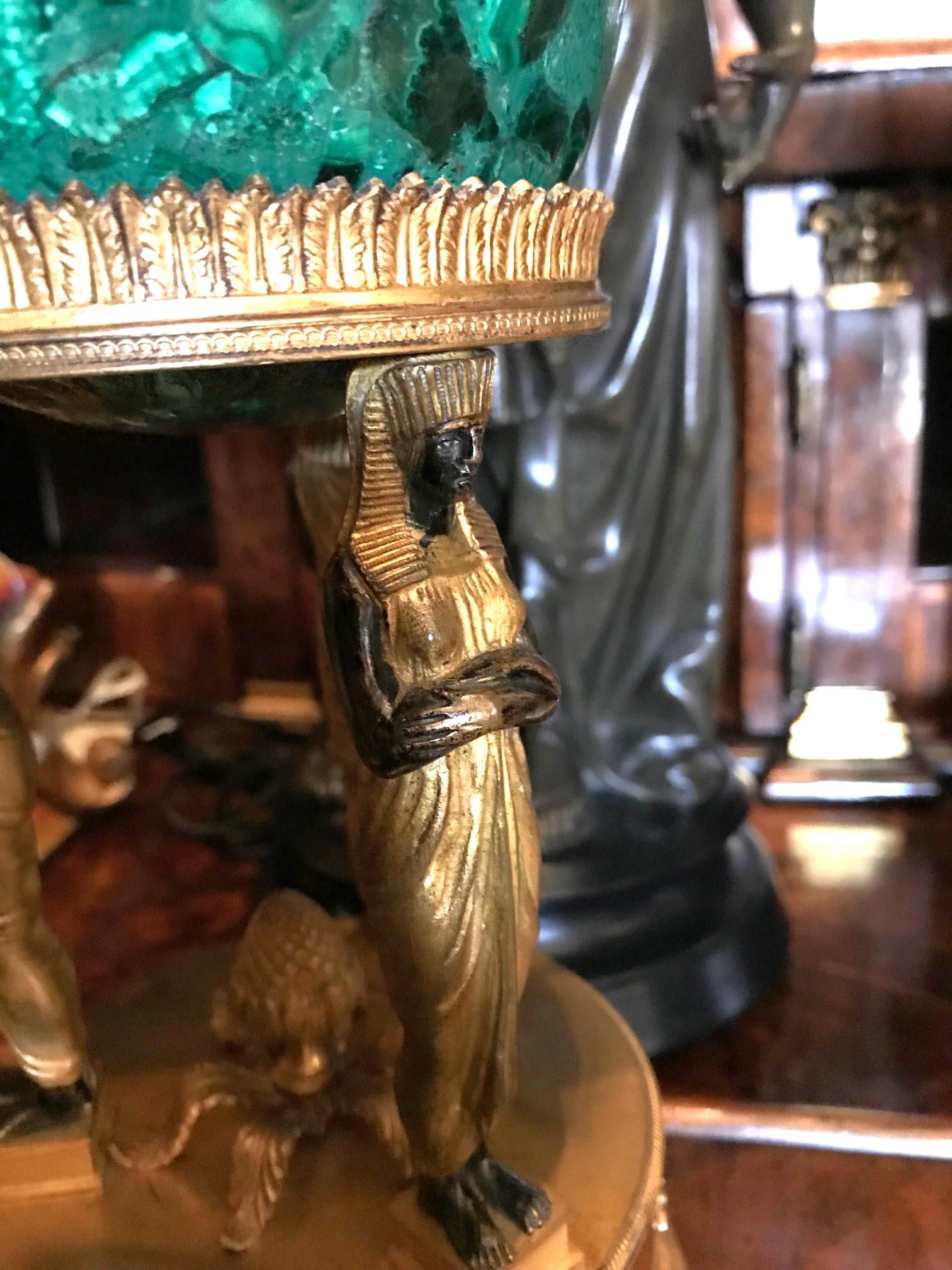 Empire Style Malachite on a Bronze Doré Gilded Stand Desk Decorative Object LA For Sale 4