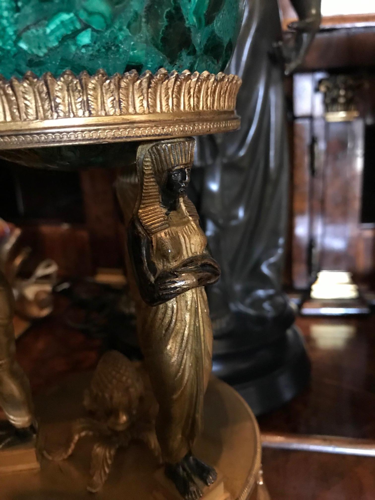 19th Century Empire Style Malachite on a Bronze Doré Gilded Stand Desk Decorative Object LA For Sale