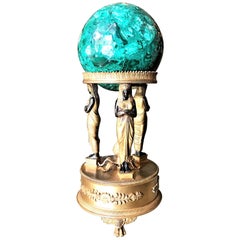 Antique Empire Style Malachite on a Bronze Doré Gilded Stand Desk Decorative Object LA