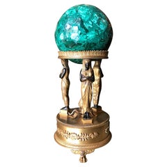 Antique Empire Style Malachite on a Bronze Doré Gilded Stand Desk Decorative Object LA
