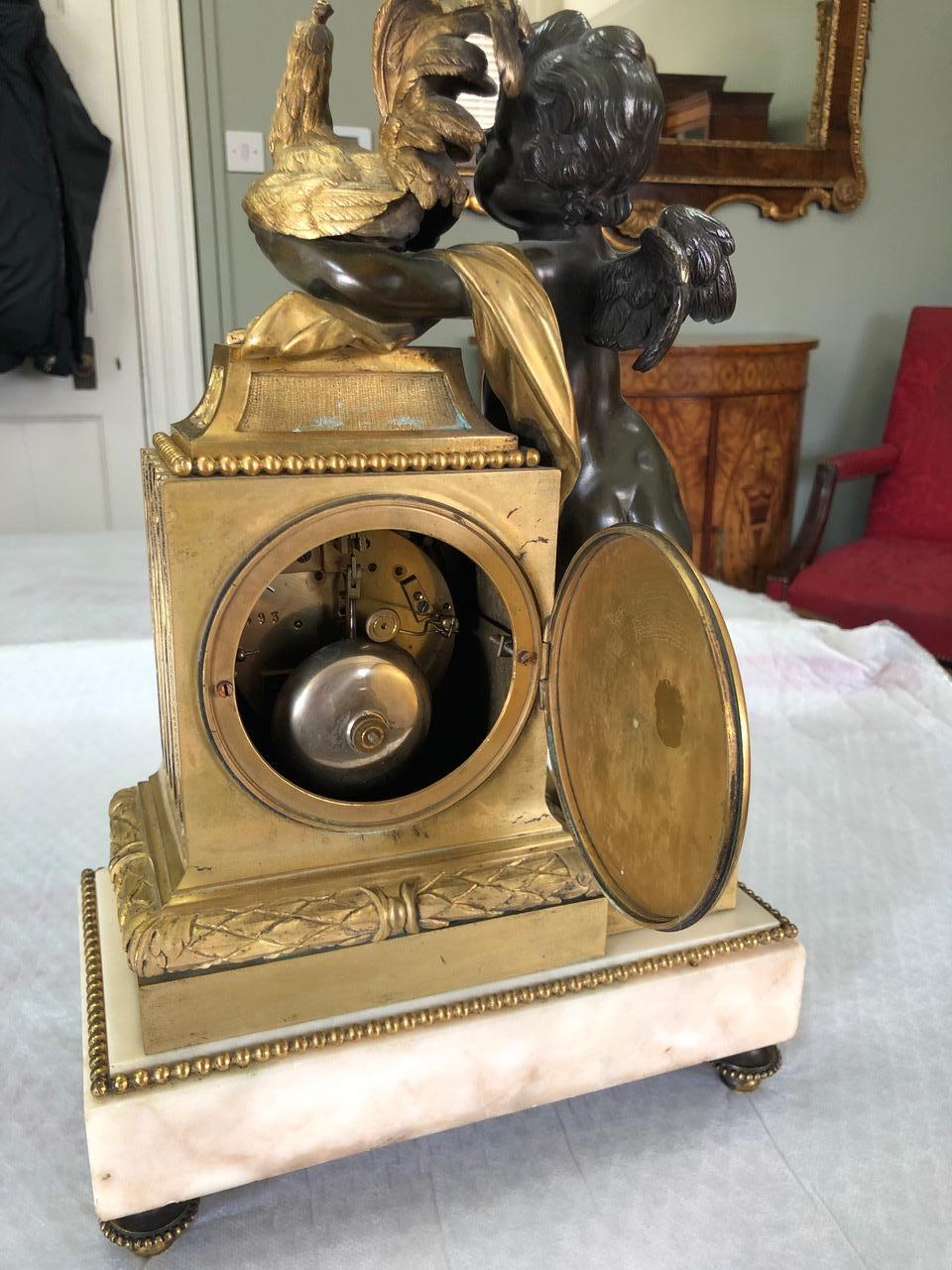 Empire Style Mantel Clock with White Marble Base, 1860 For Sale 3