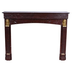 Empire style mantel in Rouge Griotte marble, bronzes ( attributed to Thomire )