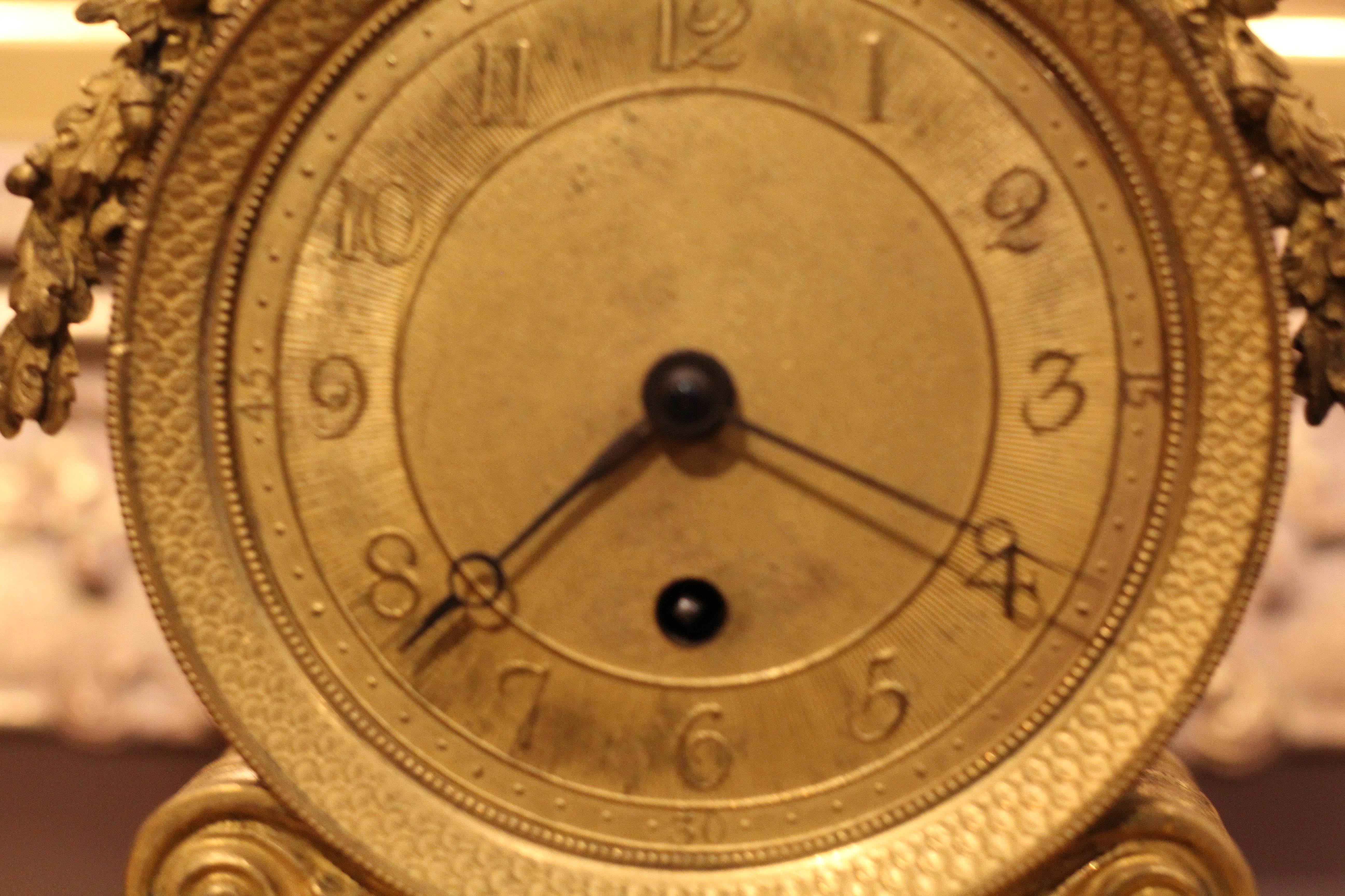 Early 19th Century Empire Style Mantle Clock with Gilt Bronze and Bronze Adornments For Sale